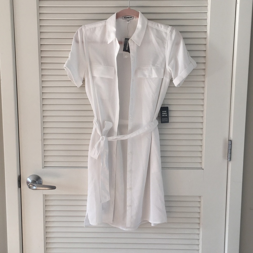 NWT EXPRESS white button up shirt dress